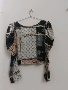 Patterned Puff Sleeve Top
