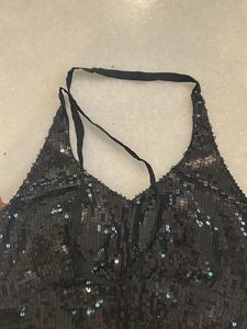 Sparkling Black Sequin Halter Top