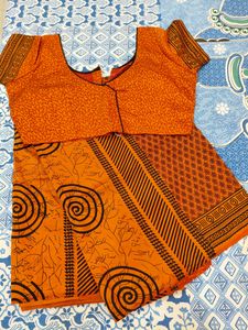 Orange Bangalore Silk Saree With Blouse