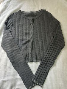 Gray cableKnit Cardigan
