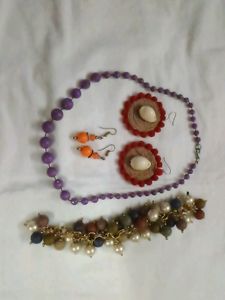 Beaded necklace, 2 earrings and 1 bracelet combo