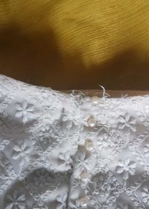 White Chikankari Blouse With Pearl Detailing