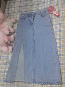 Denim Midi Skirt with Slit