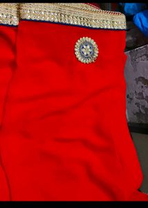 Red &amp; Gold Embellished Saree