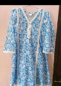 White Blue Floral Kurta.