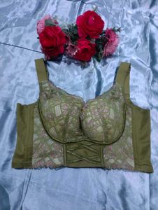 Olive Green Lace Corset Bra