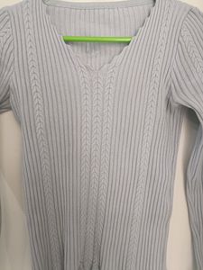 Women V Neck Blue Sweater