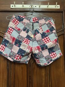 Red & White Print Shorts