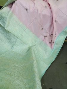 PINK Saree With sea Green Border