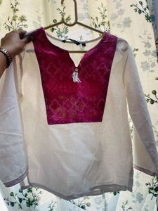 Whit Pink Cotton Tunic (short Kurti)