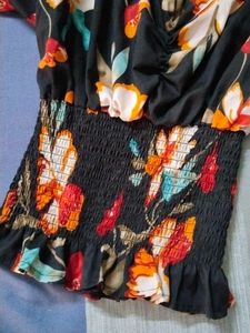 Floral Design Black Cute Off Shoulder Top