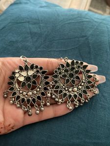 Statement Silver &amp; Black Drop Earrings