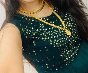 Dark Green Mirror Work Gown
