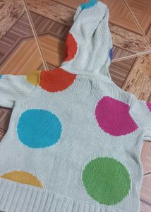 Cream Colour Multi Color Doted Woolen Jacket