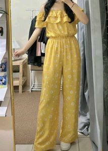 Yellow Printed Off-Shoulder Jumpsuit