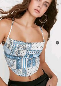 Paisley Print Crop Top Backless