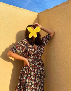 Zara Floral Dress With Shoulder Pads