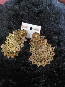 Gold Peacock Statement Earrings
