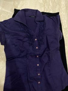Black Jeans &amp; Short Sleeves Royal Purple Shirt Set