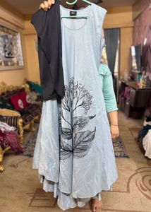 Grey Maxi Dress With Bead Embroidery& FREE Legging