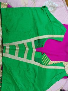 Pink &amp; Green saree With Blouse