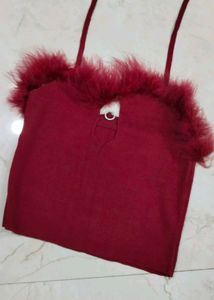 Maroon Feather Trim Top