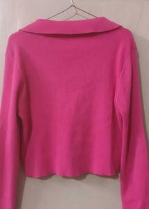Pink Half-Zip Crop Top