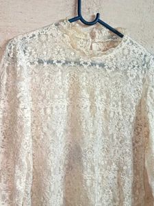 Women&#39;s See-through Lace Top Cream