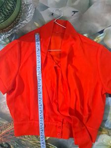 Vintage Red Tie-Neck Blouse