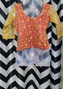 Golden With Red Inner Blouse