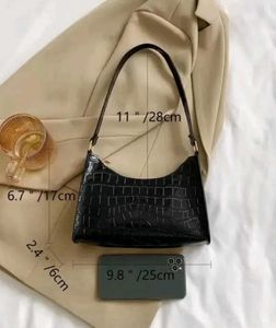 Black Croc Embossed Shoulder Bag