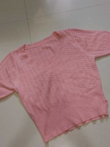 Pink Knit V-Neck Top / thrift