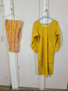 Yellow Printed Kurta Set