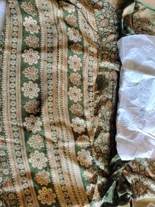 Olive Green Floral Saree