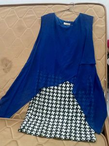 Blue Top with Houndstooth Skirt
