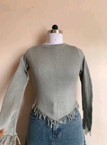 Fringe Trim Knit Top