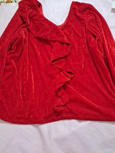 Red Velvet Ruffled Top