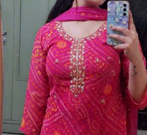 Pure Georgette Pink Bhandejh Suit