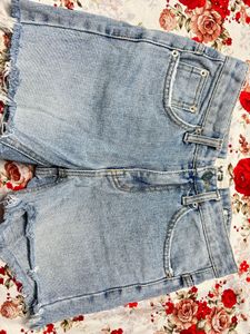 Light Blue High-Waist Denim Shorts