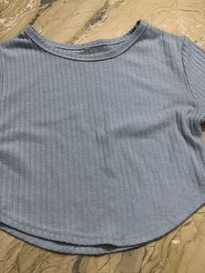 Cute Blue Ribbed Crop Top