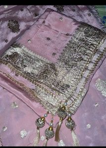 Banarasi pattern pink unstitched suit sets