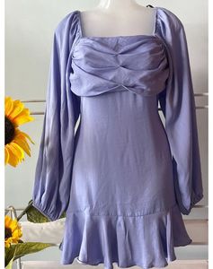 Square Neck With Long Puff Sleeve Dress