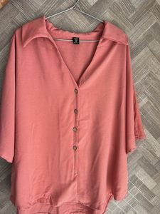 Coral Button-Down Top