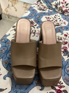 Beige Platform Block Heels