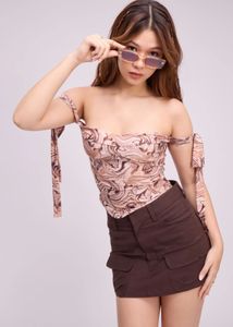 Marble Print Tie-Shoulder Top
