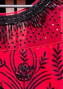 Red &amp; Black Hand Embroidered Ethnic Gown