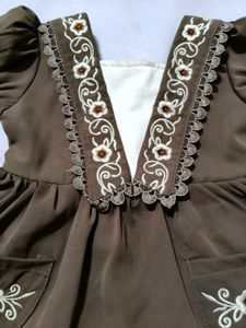 Brown Floral Embroidered Dress