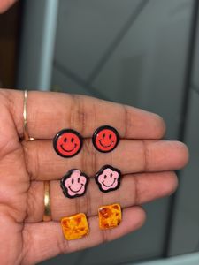 Three Funky Stud Earring Set Combo