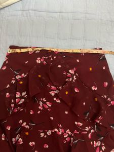 Burgundy Floral Ruffle Mini Skirt