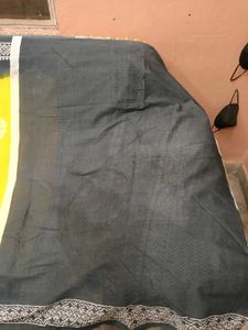 New Yellow&amp;Gray BlockPrint MulmulCotton Saree+Blou
